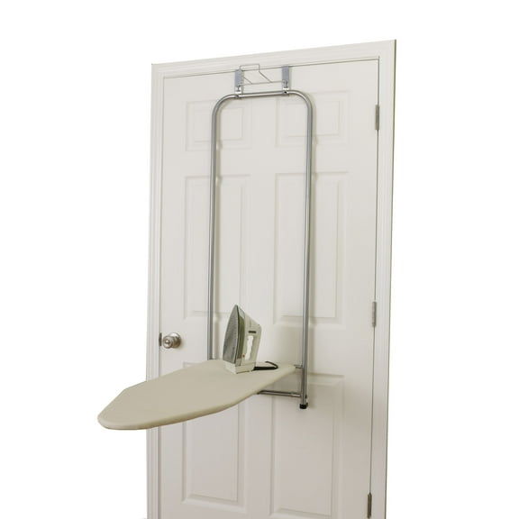Household Essentials Over the Door Ironing Board, Self-Closing, Slim and Compact, Perfect for Small Spaces, Includes Padded Board Cover