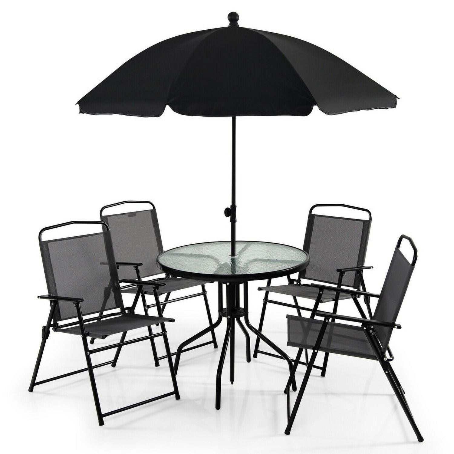 Aimee Lii 6 Pieces Patio Dining Set Folding Chairs Glass Table Tilt Umbrella for Garden, Outdoor Patio Furniture, Gray
