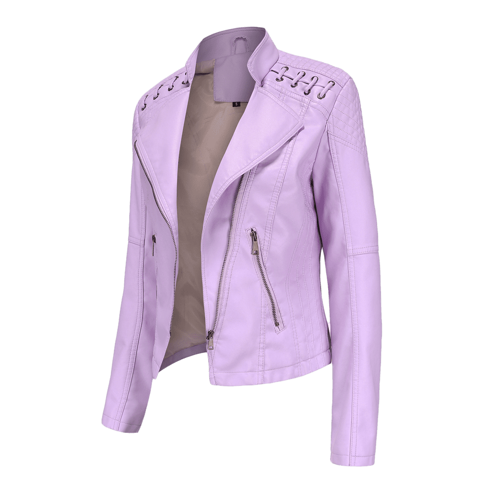 Camisas Para Hombres! QATAINLAV Women's Faux Leather Moto Jacket Casual Short Solid Color Biker Coat Ladies Zip Up Open Front Lapel Motorcycle Outwear with Pockets Pink XL