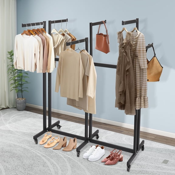 Clothing Retail Rack, 6 Arms Garment Rack with Wheels, Adjustable Shirt Rack