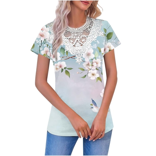 Tops de Manga Corta con Cuello en V para las Mujeres Blusa de Botón de Verano de Moda Casual de Ajuste Regular