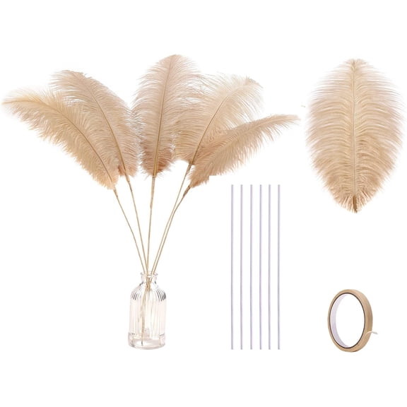 EP Champagne Large Ostrich Feathers - 20pcs Making Kit 22 Inch Boho Feather Decor for Vase, Floral Arrangement, Wedding Party Centerpieces Home Decorations（Champagne）