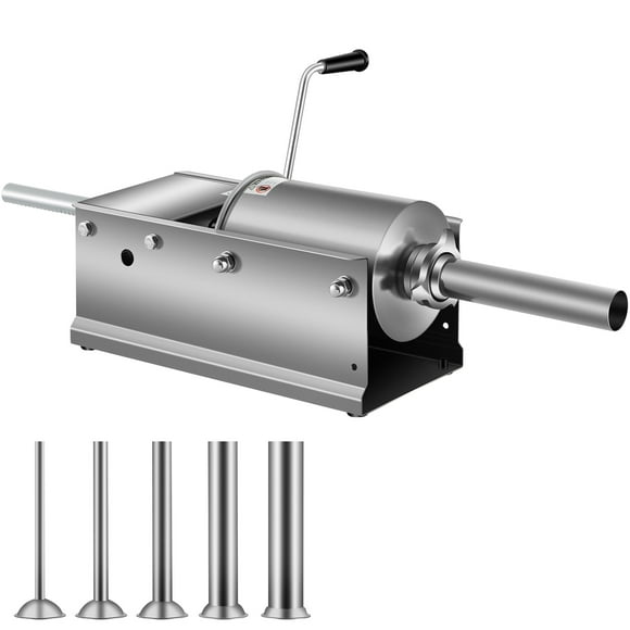 KFFKFF Remplisseur de Saucisses à Main, Machine à Saucisses Latérale 3 L / 7 Lb, Injecteur de Viande à Deux Vitesses, Fabriqué en Acier Inoxydable 304 Sécuritaire pour les Aliments, Livré avec 5 Embouts de Remplissage