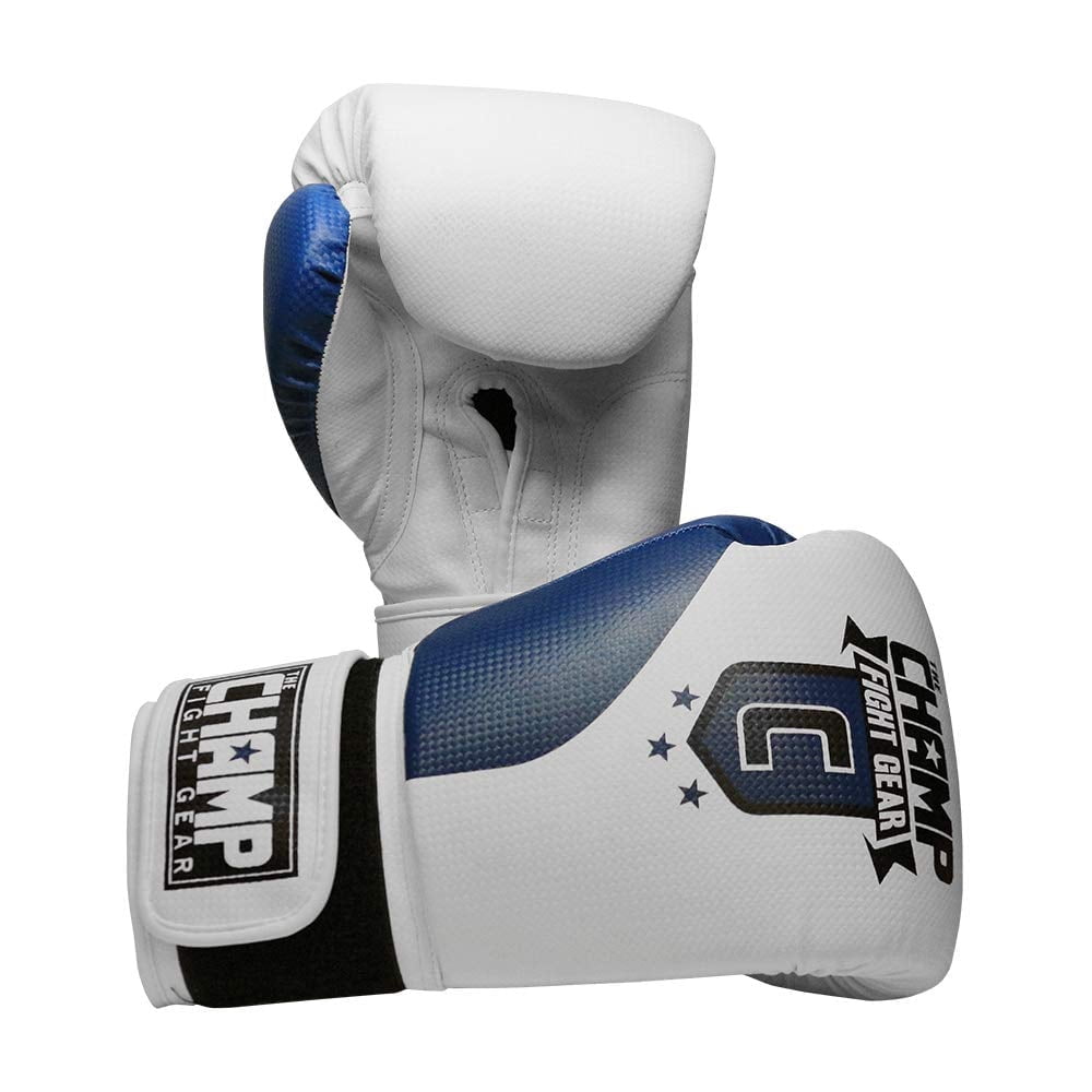 The Champ Fight Gear Alpha Series Boxing Gloves with Wrist Support for Boxing Kickboxing Muay Thai Training or Sparring Punching Bag Mitts,Black/White, 8Oz