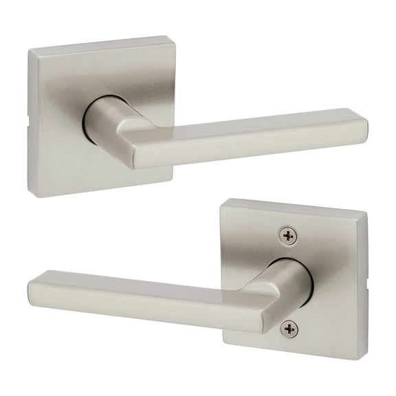 Kwikset Halifax Square Passage Lever Doorknob Satin Nickel