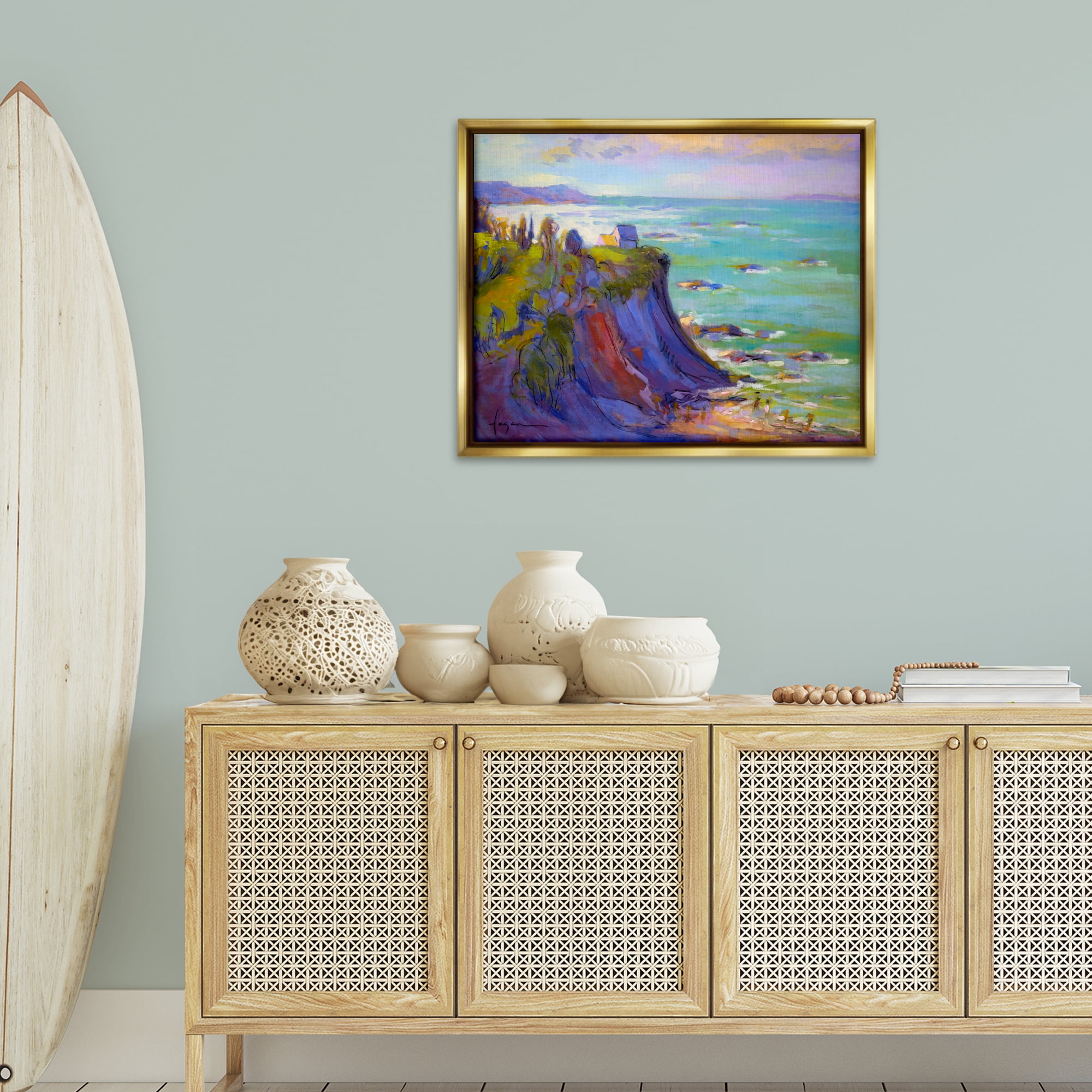 Stupell Industries Classic Cliff View Landscape & Nature Painting Gold Floater Framed Canvas Art Print Wall Art, 31 x 25