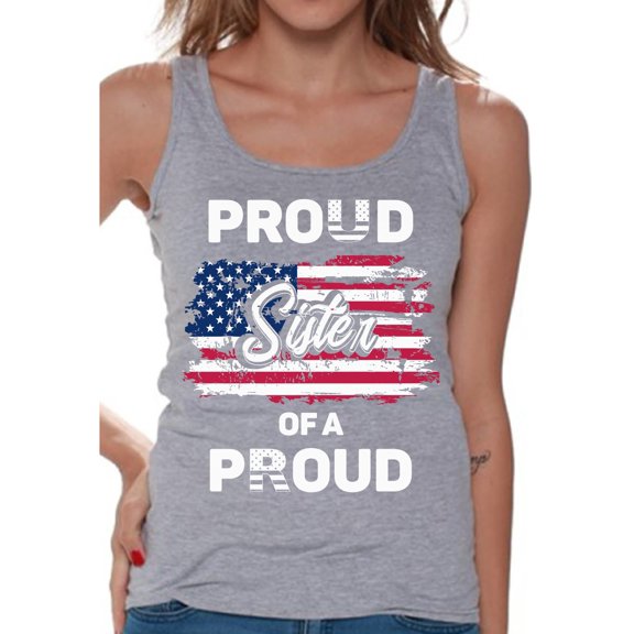 Awkward Styles Proud Sister of a Veteran Women Tank Top Stripes and Stars Vintage USA Flag Tank for Sister Veterans Day 4th of July Sister Top Independence Day USA Veteran Shirt for Sister