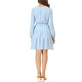 thumbnail image 3 of Allegra K Women's Swiss Dots Deep V Neck Puff Cuff Tiered Swing Mini Dress, 3 of 6