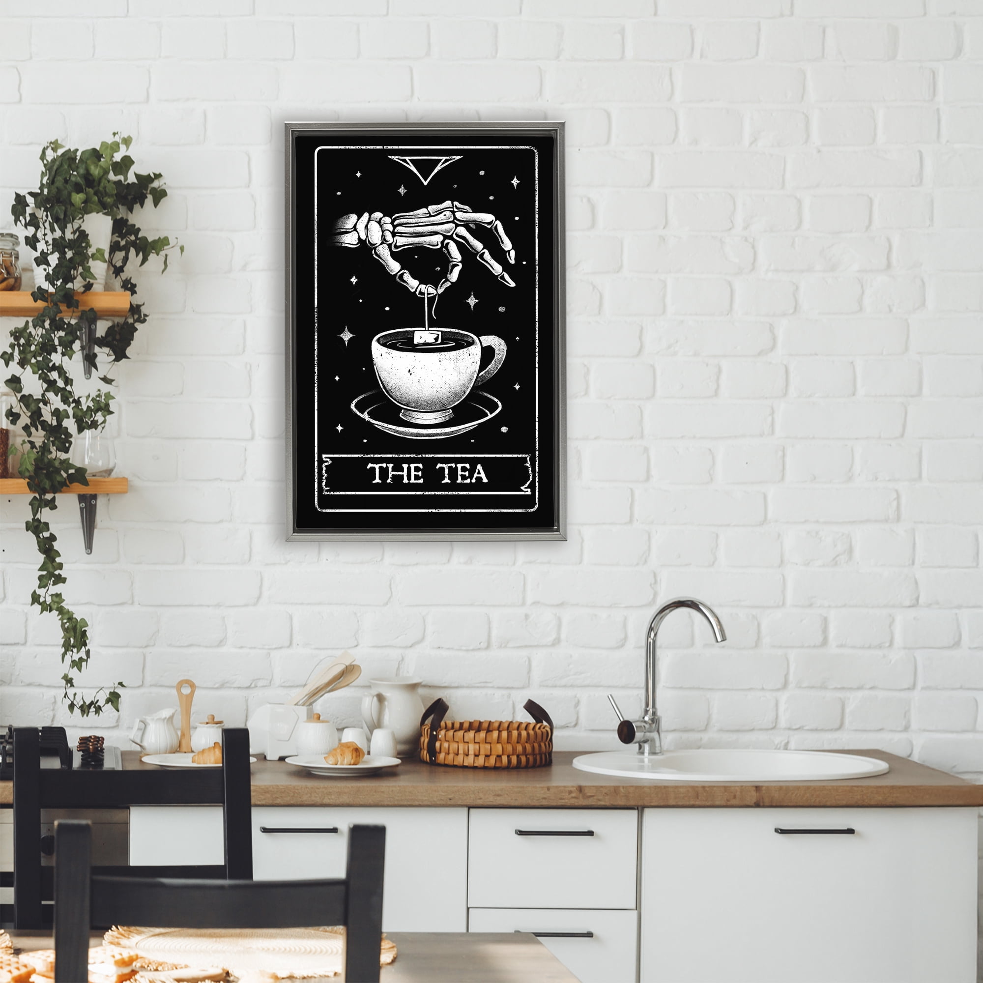 Stupell Industries The Tea Skeleton Tarot Gray Framed Floater Canvas Wall Art, design by EduEly Designs