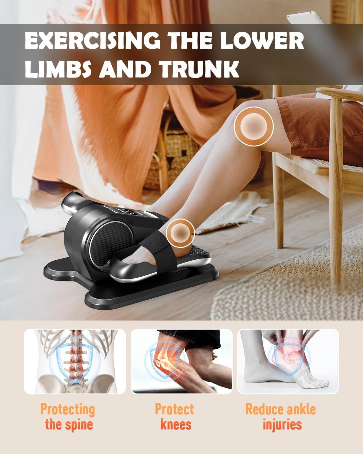 Yagud Under Desk Elliptical Machine, Electric Ellipse Leg Exerciser for Senior, 12 Adjustable Speeds Quiet and Portable Seated Pedal Exerciser for Training with Remote Control, Silver