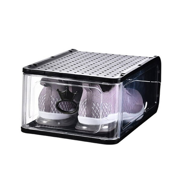 Transparent Stackable Shoes Box Large Capacity Clear Cabinets Box with Vent Holes for Women Men Basketball Shoe Black 5pcs