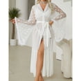 thumbnail image 7 of Kaemgyyd Women's Long Bridal Robes Mesh See Through Fuzzy Trim Bathrobe Elegant Lace V Neck Belted Wedding Party Nightgown Loungewear, 7 of 7