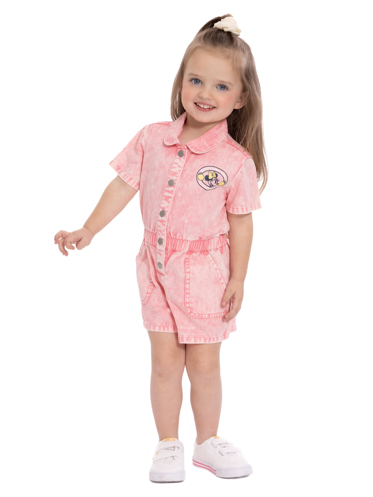 Minnie Mouse Toddler Girl Twill Romper with Short Sleeves, Sizes 12M-5T