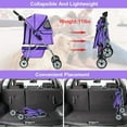 thumbnail image 5 of Foldable Dog Stroller, 4 Wheel Pet Stroller with Storage Basket, Handle 360° Front Wheel Rear Wheel with Brake for Small Medium Dogs & Cats, Purple, 5 of 7