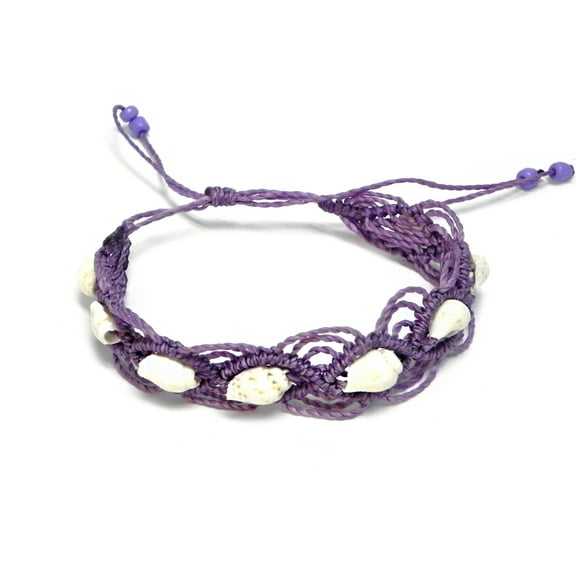 Natural Seashell Macramé Braided String Adjustable Pull Tie Bracelet - Womens Fashion Handmade Jewelry Boho Accessories