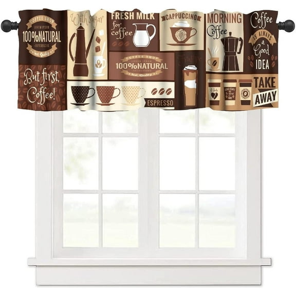 Coffee Patchwork Drapery Curtains Brown Rustic Vintage Style Cups Beans Illustration Window Treatments for Bedroom Kitchen Living Room Office1 54x18inch