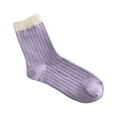 thumbnail image 2 of Gymayou Women Color‑Block Crew Socks Thin Breathable Summer Cotton Contrast Cuff Casual Socks Purple One Size, 2 of 3