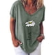 thumbnail image 1 of Camiseta de mujer Jumpingount con cuello en V y estampado de flores tela suelta ejercito verde M, 1 of 3