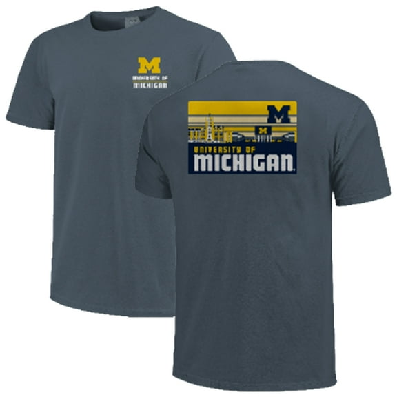 Men's Navy Michigan Wolverines Striped Campus Skyline T-Shirt