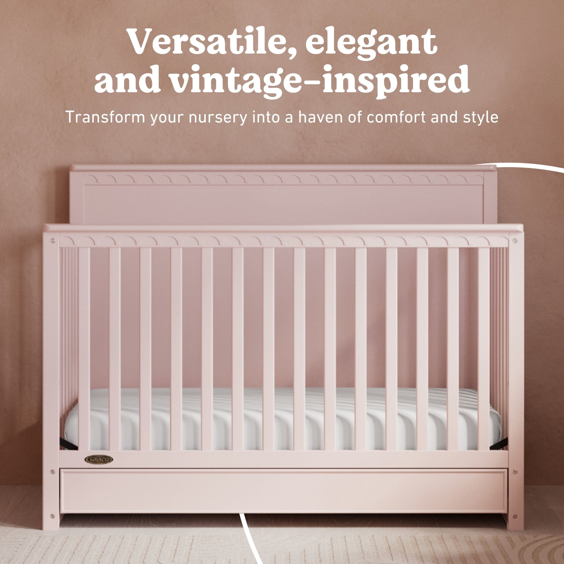 Graco Sasha 5-in-1 Convertible Baby Crib with Drawer, Blush