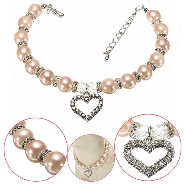 Xihbxyly Nuevo Collar de Diamantes de Imitación con Forma de Corazón, Elegante Collar de Perlas para Mascotas, Colgante de Corazón Brillante, Joyería de Moda para Mascotas, Diseño Unisex, 30 Cm de La
