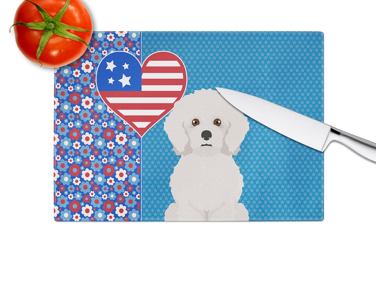 Bichon Frise Glass Cutting Board Large 12 in x 15 in