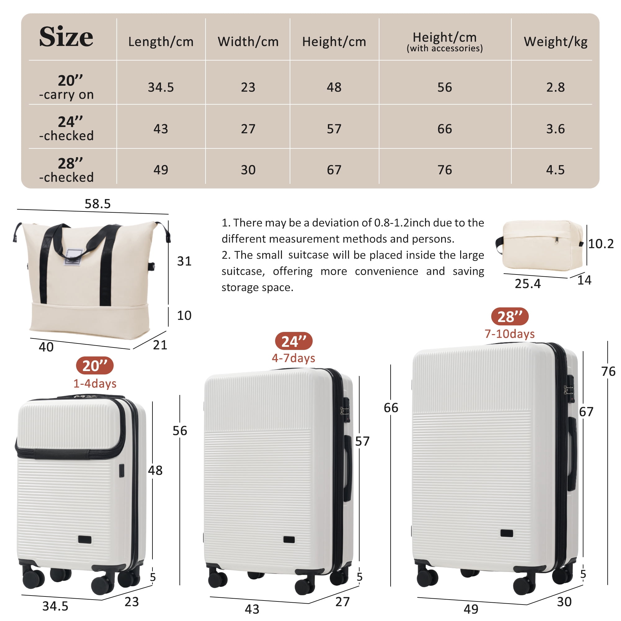 Luggage Sets 5 Piece with Half-opening, Hardside Carry On Suitcase Set with Double Spinner Wheel, Lightweight Travel Luggage with USB Port, TSA Locks