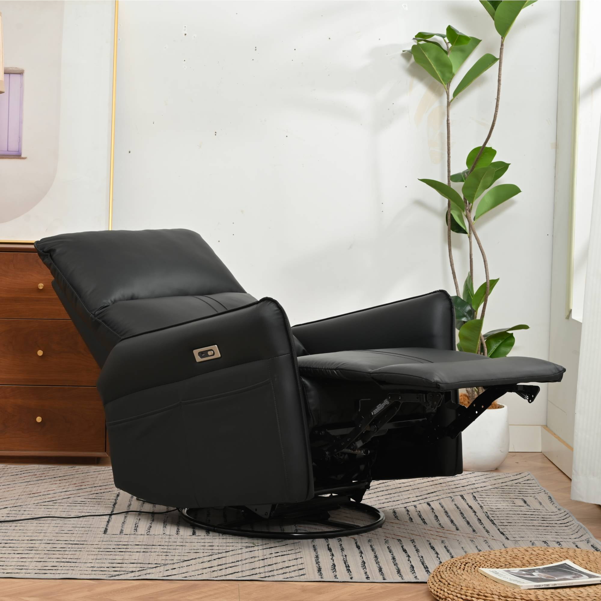 Swivel Recliner Chair, Electric&nbsp;Glider Rocker Recliner for Nursery, Power Recline Sofa Chair&nbsp;for Living Room, Bedroom, Black