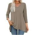 thumbnail image 2 of Mlzmgr Women Blouses 3/4 Sleeve V Neck Loose Comfy Cotton Breathable Womens Tops Fall Fashion S-2XL, 2 of 7