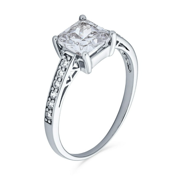 Classic Timeless 2.5CT AAA CZ Square Brilliant Princess Cut Solitaire  Engagement Ring for Women .925 Sterling Silver Cubic Zirconia Pave Side  Stone