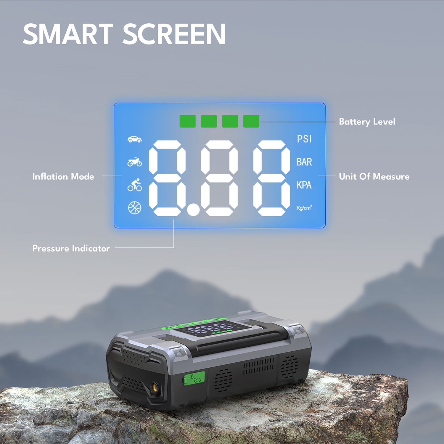 CAROSS Portable Car Jump Starter with 150-PSI Air Compressor and USB Power Bank with 2,000-Amp Peak, Smart Jumper Cables, and QC Fast Charger