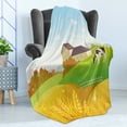 thumbnail image 4 of Harvest Soft Flannel Fleece Throw Blanket, Countryside Image with Grazing Cow Wheat Field and Rural House, Cozy Plush for Indoor and Outdoor Use, 50" x 70", Pale Sky Blue and Multicolor, by Ambesonne, 4 of 5