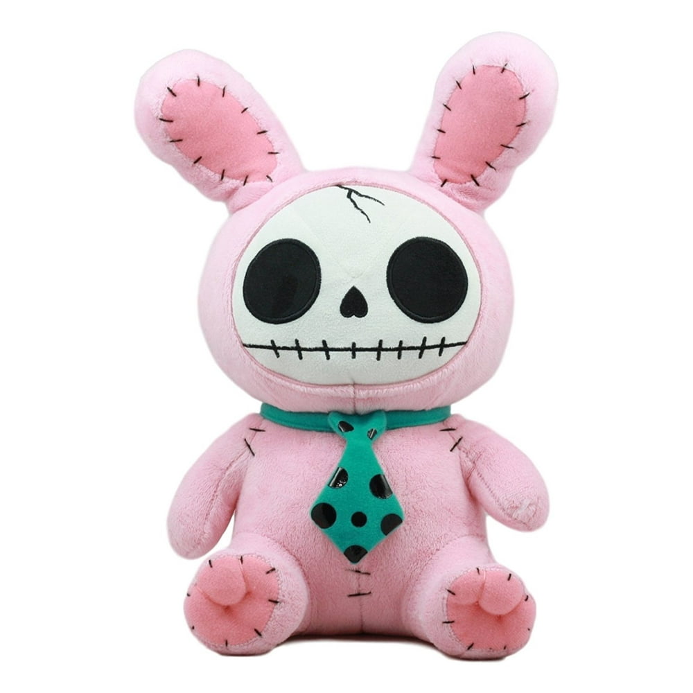 Ebros Larger Furry Bones Skeleton Pink Bunny With Green Polkadot Tie