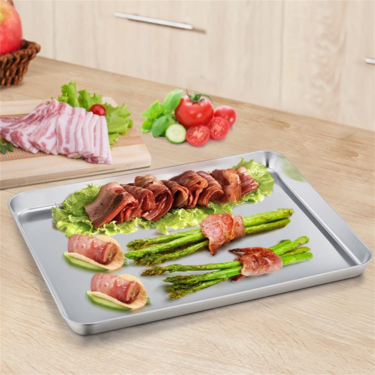 Duslogis Oven Tray, Stainless Steel Baking Tray, 12x9.4x1 in, Non Toxic &  Healthy, Mirror Finish & Rust Free, Easy Clean & Dishwasher Safe