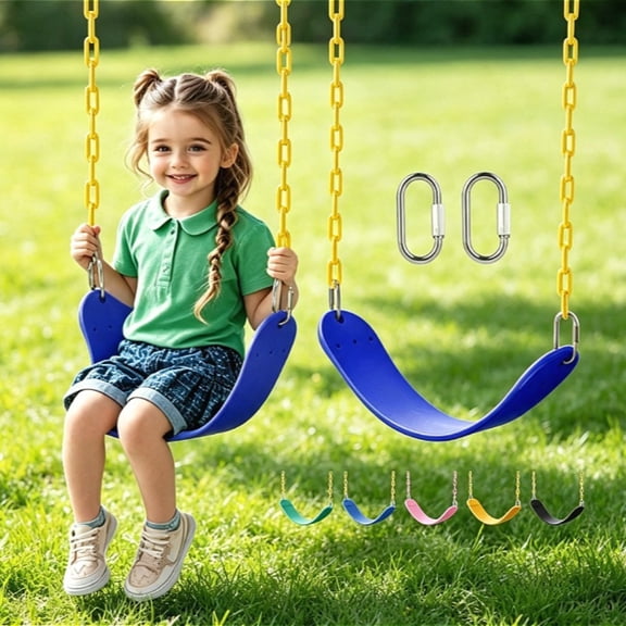 Heavy Duty Kids Swing Seat, Green Swing Set Replacement Seat with 66 Inch Rust Resistant Chains and Quick Links, Outdoor Backyard Playground Swing Accessories