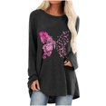 thumbnail image 2 of Luxalzxs Womens Breast Cancer Awareness Shirt October Pink Ribbon Butterfly Print Casual Crewneck Long Sleeve Oversized Tunic Top, Breast Cancer Gifts for Woman, 2 of 4