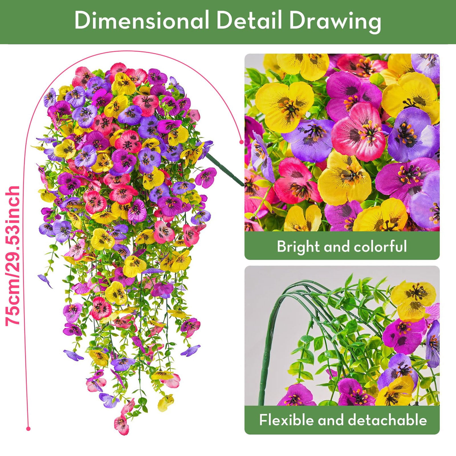 6 Pcs Artificial Hanging Flowers for Outdoors Morning Glory Artificial Flowers Spring Summer Decoration UV Resistant Fuchsia Faux Flowers for Outdoor Planters Front Door Porch, 29.53", Multicolor A