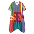 thumbnail image 3 of SONXAHE Women's Stripe Patchwork V Neck Maxi Dress Pocket Oversized Street Long Dress, 3 of 3