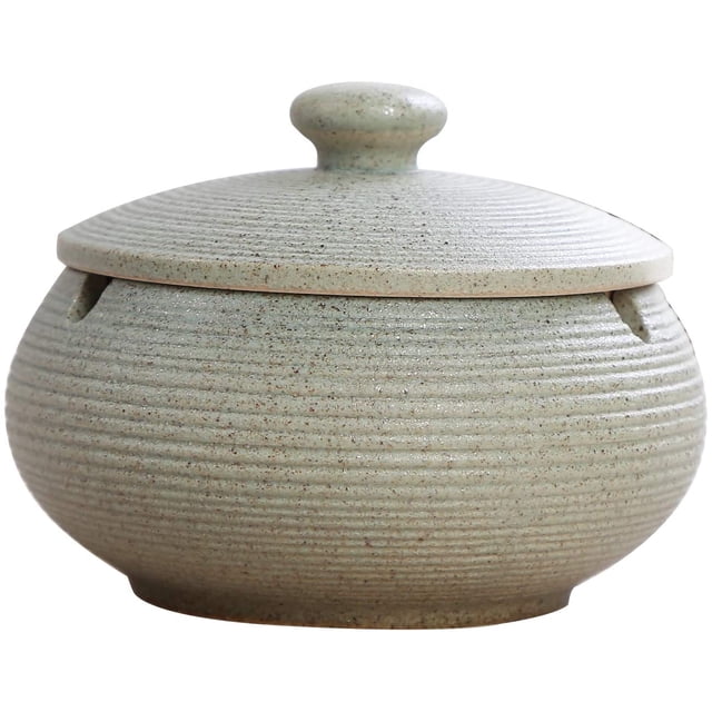 Gres Verde Menta - Cenicero de Cerámica con Tapa Vhermosa LKX-0299-3