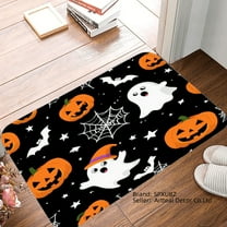SXPUBZ Halloween Pumpkin Ghost Non Slip Flannel Floor Mat for Bathroom Kitchen Bedroom Decor 16x24 inch