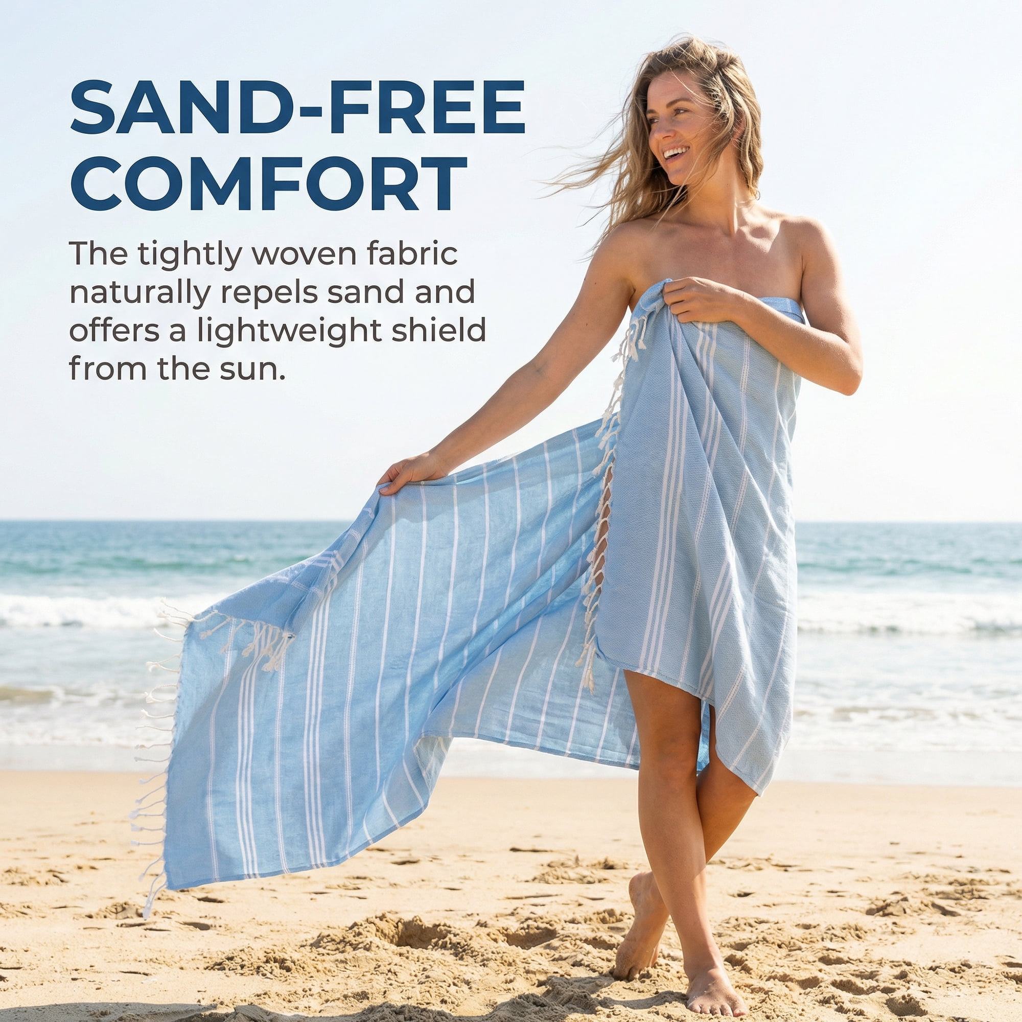 Unique Bargains Stripe Turkish Sand Free Towel 2 Pack Light Blue 71"x35"