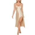 thumbnail image 3 of Swuxness Women's Casual Suspenders Nightdress, Women's Long Nightgowns, Womens Print Backless Spaghetti Strap Slit Silk Like Comfortable Breathable Mid Calf Nightgown Beige, M, 3 of 5