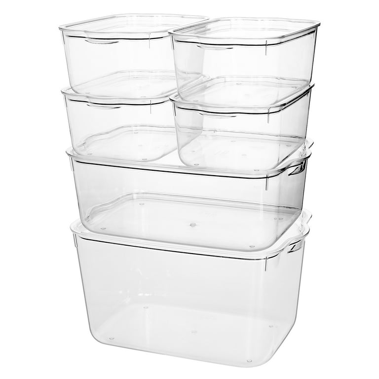 3/6PCS Large & Small Clear Plastic Storage Bins w/ Lid Stackable Organizer  Boxes