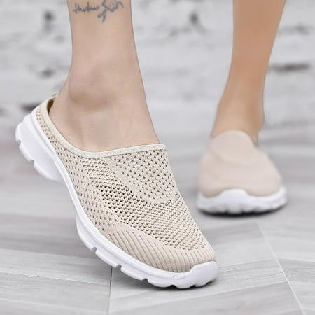 

YOTAMI Sandals for Women 2022 New Style Large Size Flying Woven Half-support Shoes Mesh Breathable Sandals For Men And Women Sandals Khaki