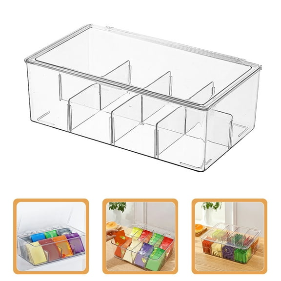 PTOOTP Modern Clear Acrylic Tea Bag Organizer with Multiple Compartments, Storage Box for Home, Kitchen, and Office Use