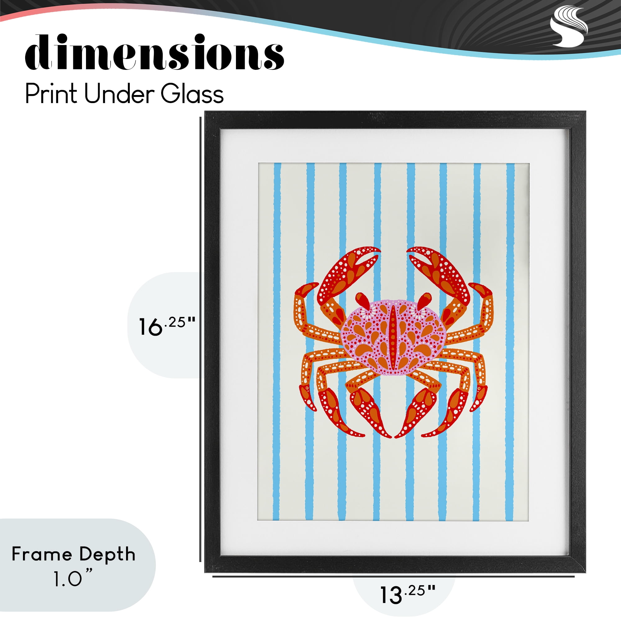 Stupell Industries Bright Crab on Stripes Black Framed Print Under Glass, design by Indira Prieto | IndySign