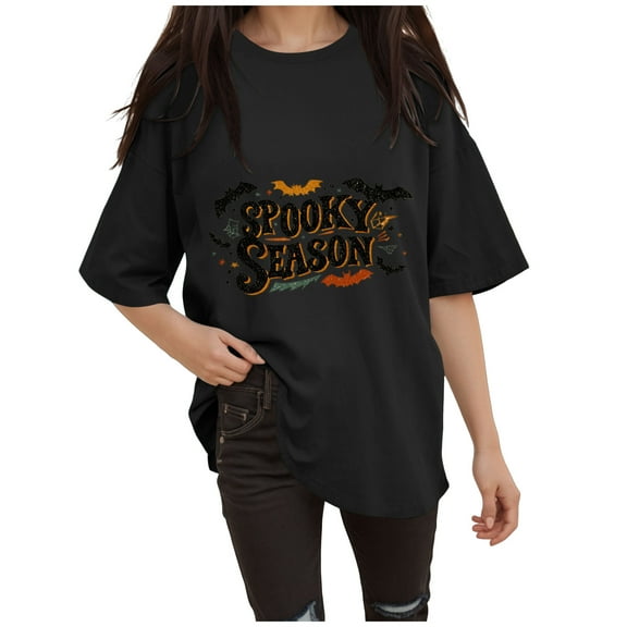 Hessimy women's Halloween Shirts Pumpkin T Shirt Short Sleeve Cute Graphic Tee Tops(Black,M)
