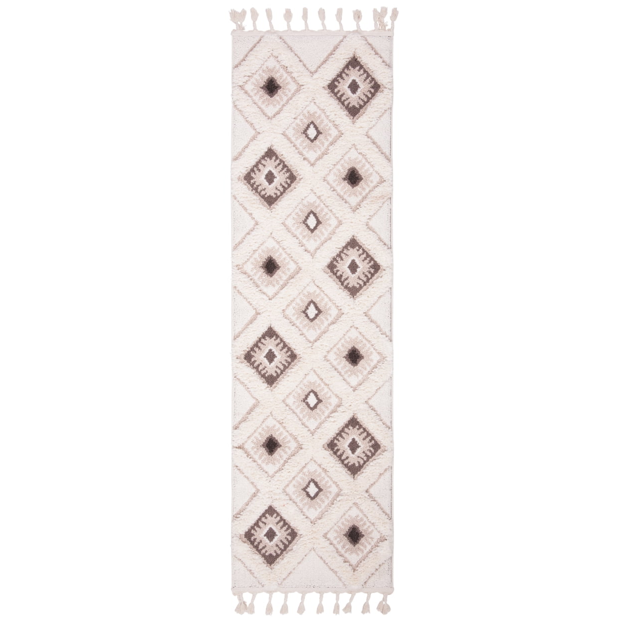 SAFAVIEH Moroccan Tassel Shag Elsie Moroccan Geometric Area Rug, Ivory/Brown, 8' x 10'
