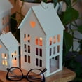 thumbnail image 5 of WHW Vintage Style Town House Rustic White Metal Corrugated Gabled Roof-tops Candle Lanterns, Set of 3, 5 of 6