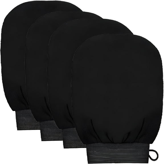 RAGUPEL 4 PCS Exfoliating Gloves,Exfoliation Scrubbing Mitt Black Deep Body Exfoliating Glove Dead Skin Remover Shower Body Scrub Gloves for Women and Men,Ingrown